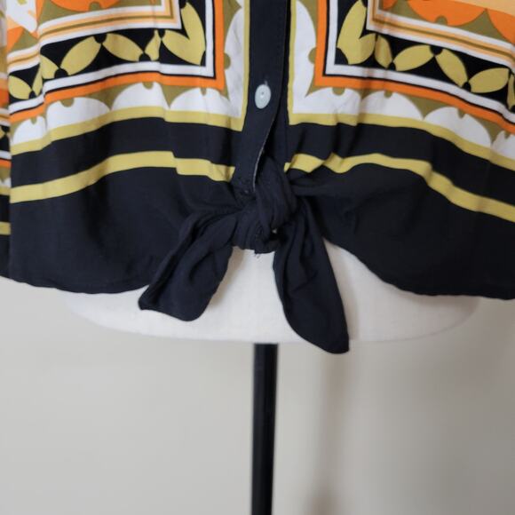 Ruby Road PXL Tie Front Blouse 3/4 Tab Sleeve V-Neck 6 Button Front Tropical - Picture 4 of 16